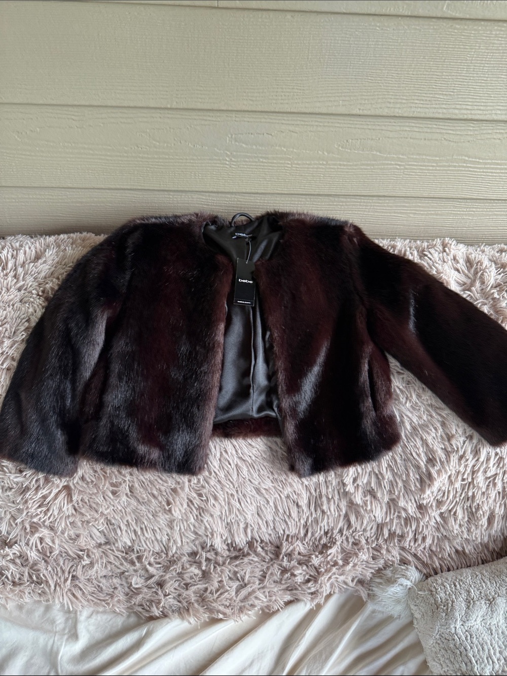 bebe Dark Brown Faux Fur Teddy Jacket